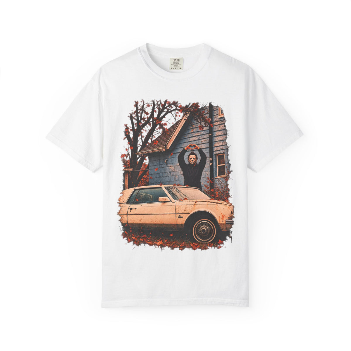 Retro Horror Movie Tee — Iconic Car & House Scene Graphic T-Shirt