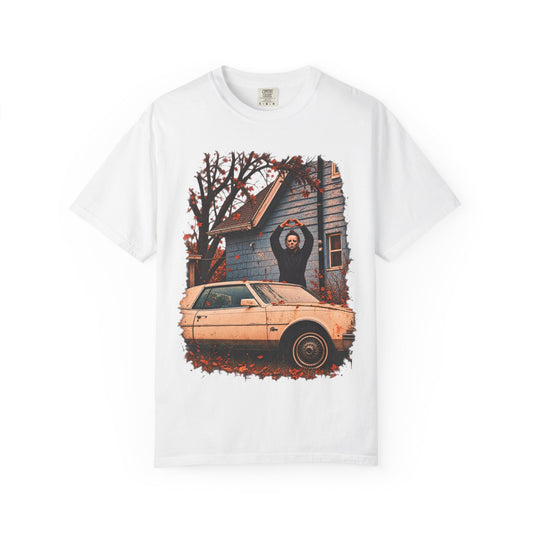 Retro Horror Movie Tee — Iconic Car & House Scene Graphic T-Shirt