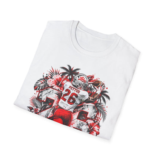 LIMITED Football Player Graphic T-Shirt — #26 Touchdown Red Retro Floral Design