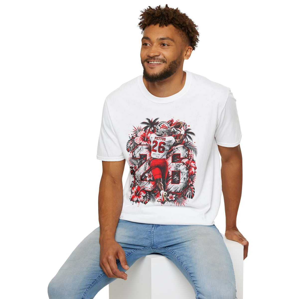 LIMITED Football Player Graphic T-Shirt — #26 Touchdown Red Retro Floral Design
