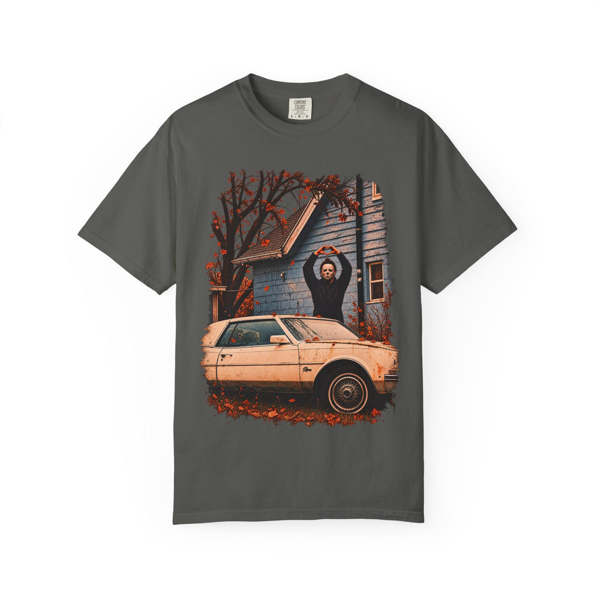Retro Horror Movie Tee — Iconic Car & House Scene Graphic T-Shirt