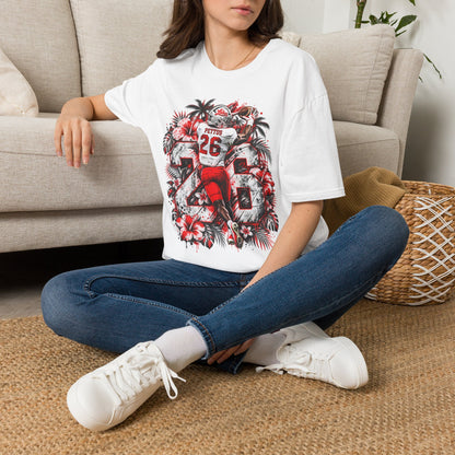 LIMITED Football Player Graphic T-Shirt — #26 Touchdown Red Retro Floral Design