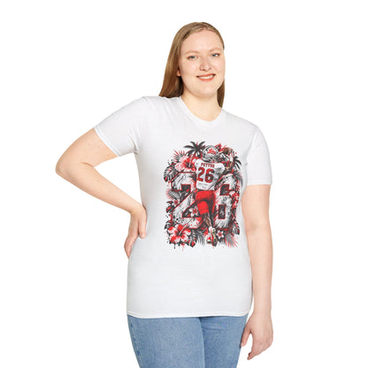 LIMITED Football Player Graphic T-Shirt — #26 Touchdown Red Retro Floral Design