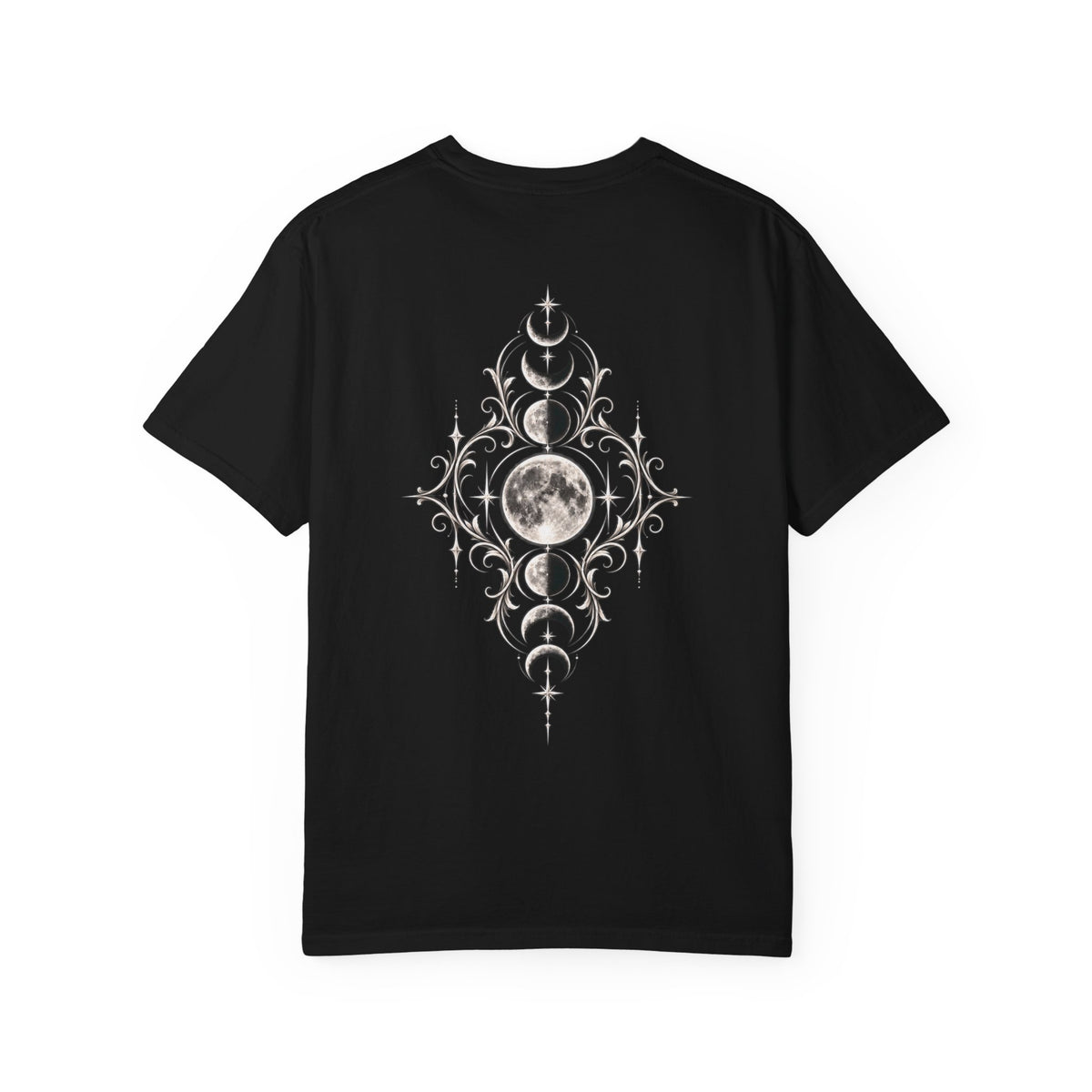 Moon Phase Ornamental T-Shirt — Crescent & Full Moon Gothic Graphic Tee