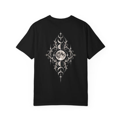 Moon Phase Ornamental T-Shirt — Crescent & Full Moon Gothic Graphic Tee