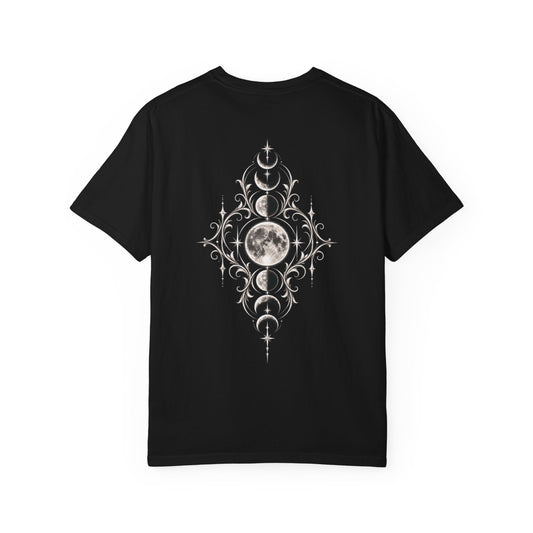 Moon Phase Ornamental T-Shirt — Crescent & Full Moon Gothic Graphic Tee