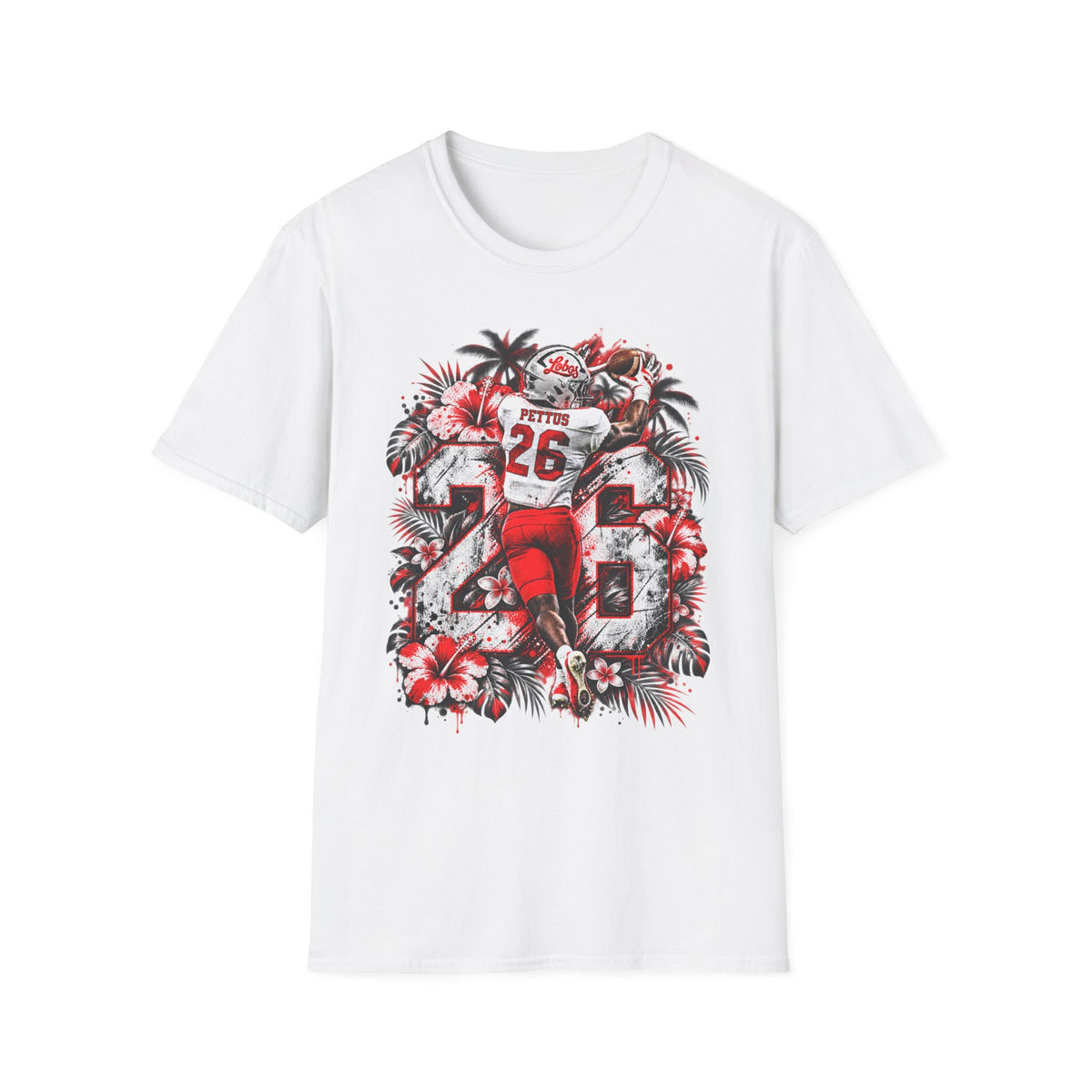 LIMITED Football Player Graphic T-Shirt — #26 Touchdown Red Retro Floral Design