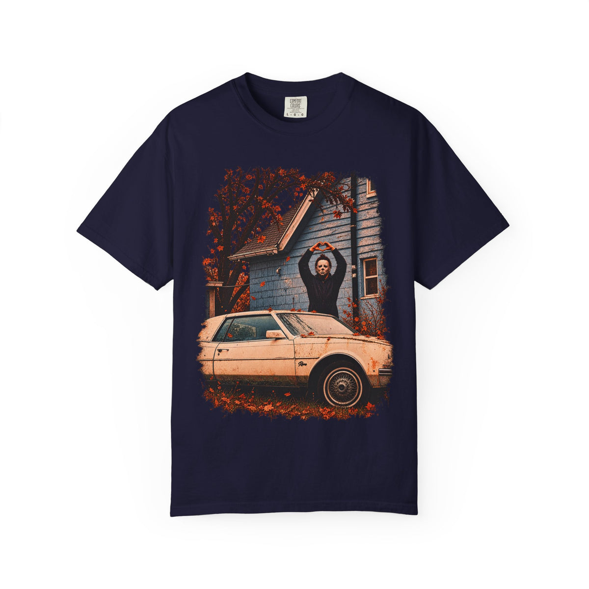 Retro Horror Movie Tee — Iconic Car & House Scene Graphic T-Shirt